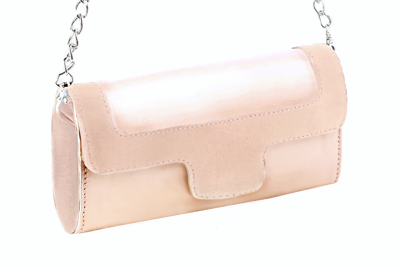 Pochette femme mariage cérémonie cuir rose poudré - Vue avant