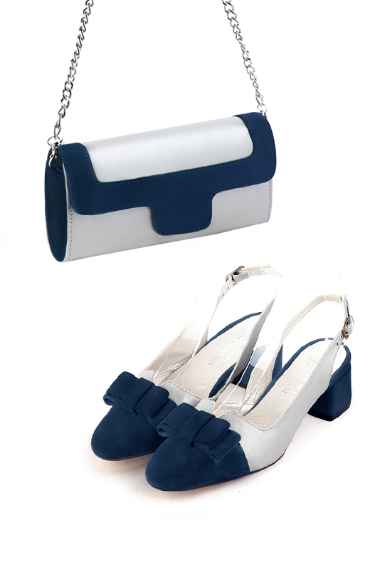 Florence Kooijman - Pochette femme mariage cérémonie cuir argent et bleu marine - Idéal mariage, cérémonie et soirée - Vue porté