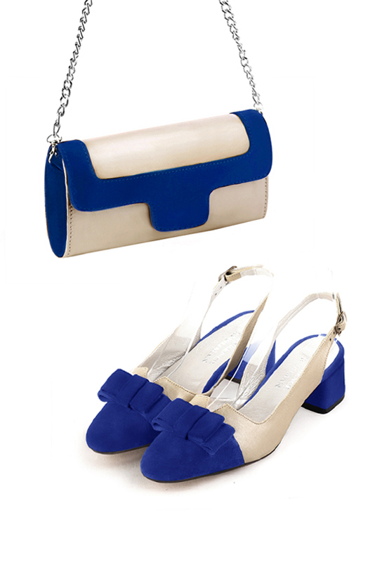 Pochette femme mariage cérémonie cuir or et bleu électrique - Vue porté