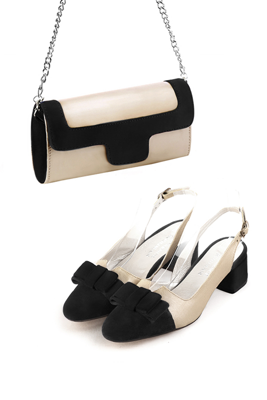 Pochette femme mariage cérémonie cuir or et noir mat - Vue porté