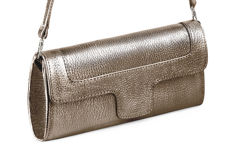 Pochette femme mariage cérémonie cuir vieil or - Vue avant