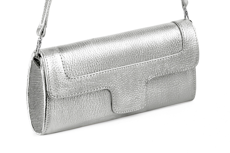 Florence Kooijman - Pochette femme mariage cérémonie cuir argent - Idéal mariage, cérémonie et soirée - Vue avant