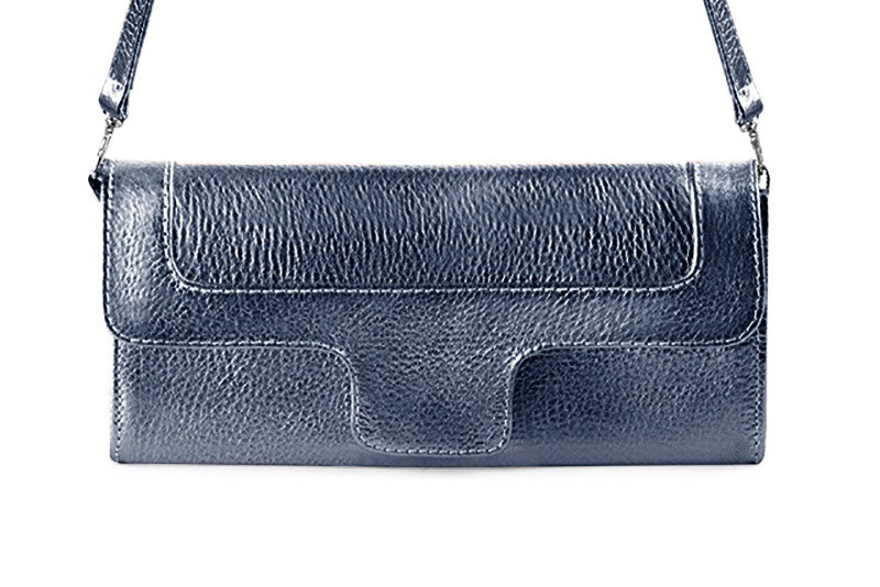 Pochette femme mariage cérémonie cuir bleu denim - Vue de profil