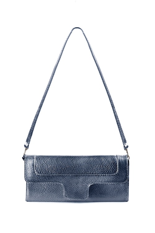 Pochette femme mariage cérémonie cuir bleu denim - Vue du dessus