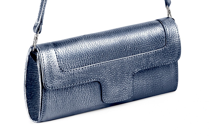 Pochette femme mariage cérémonie cuir bleu denim - Vue avant