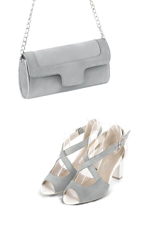 Pochette femme mariage cérémonie en cuir gris perle - Vue porté