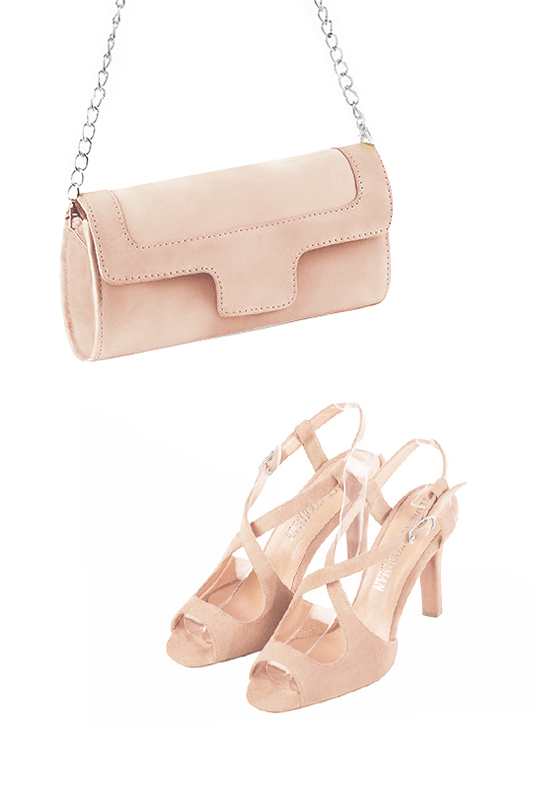 Pochette femme mariage cérémonie en cuir rose poudré - Vue porté