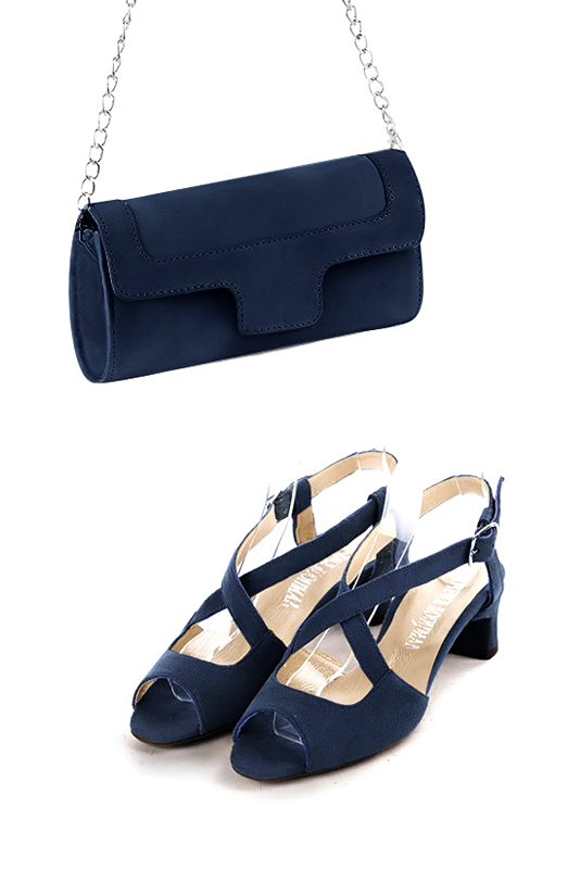 Pochette femme mariage cérémonie en cuir bleu marine - Vue porté