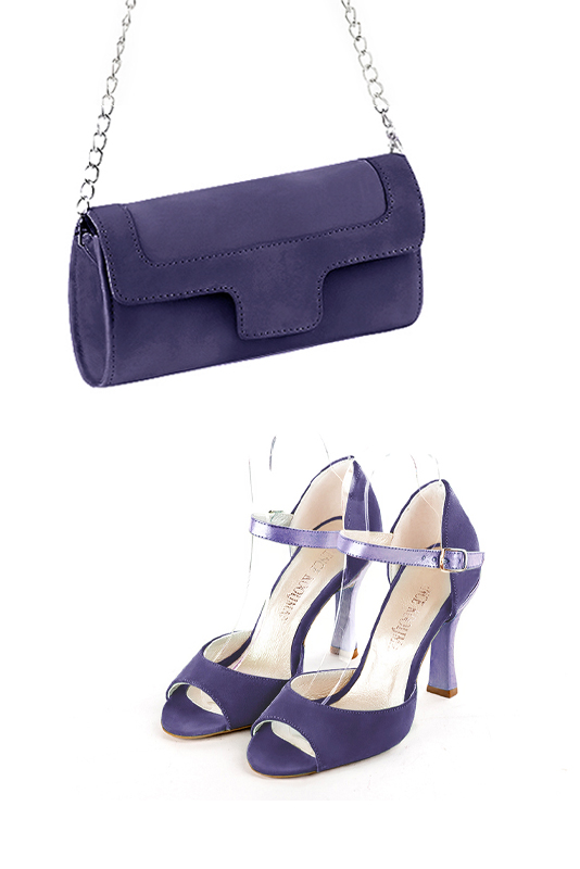 Pochette femme mariage cérémonie en cuir violet lavande - Vue porté