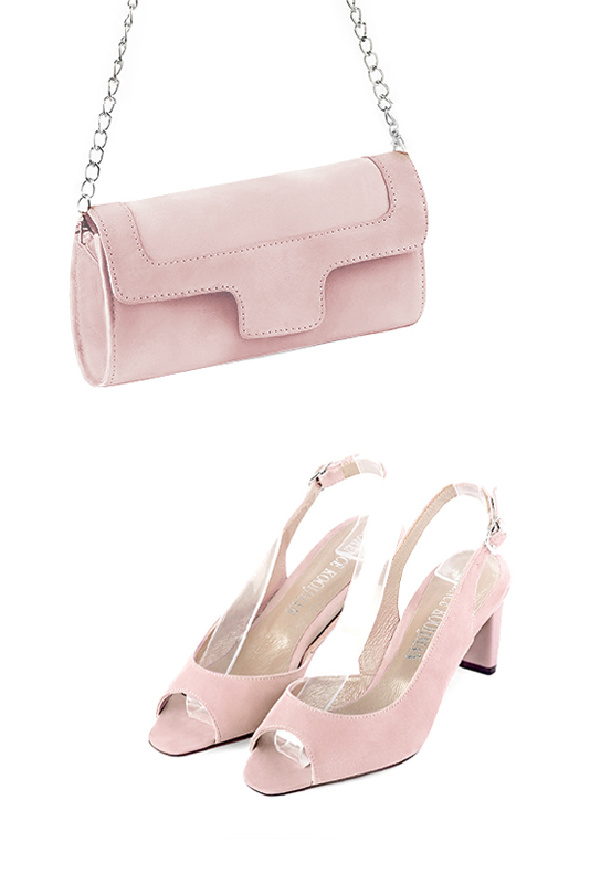 Pochette femme mariage cérémonie en cuir rose poudré - Vue porté