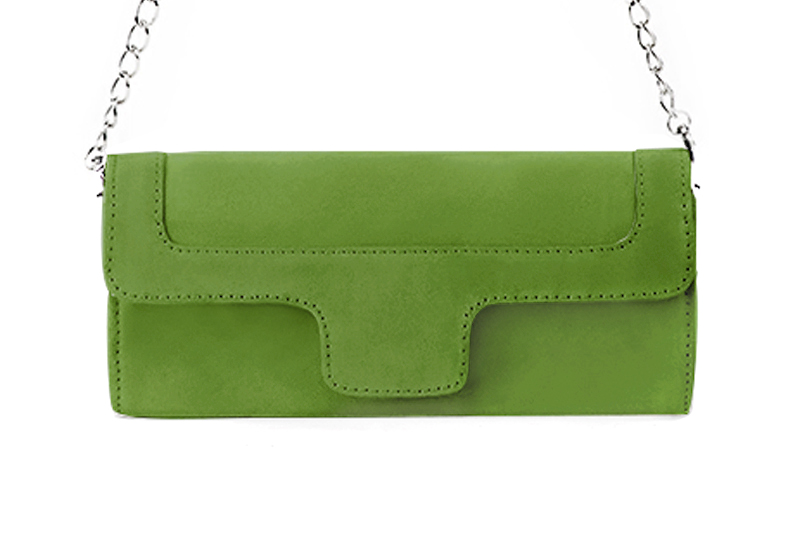 Pochette femme mariage cérémonie en cuir vert anis - Vue de profil