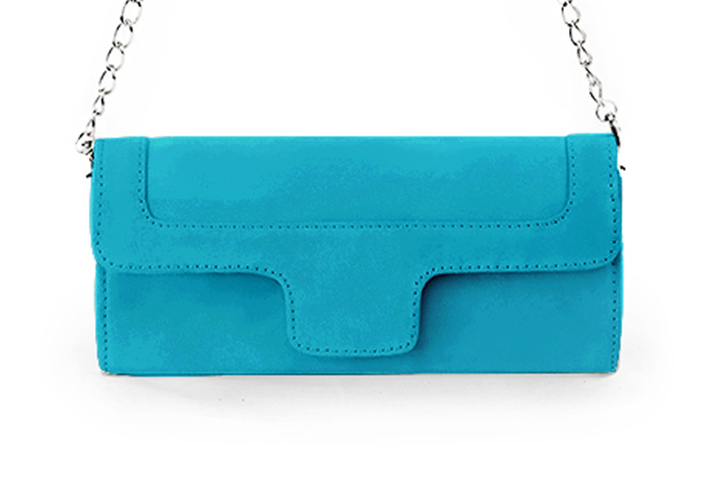 Pochette femme mariage cérémonie en cuir bleu turquoise - Vue de profil
