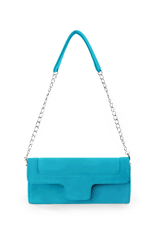 Pochette femme mariage cérémonie en cuir bleu turquoise - Vue du dessus