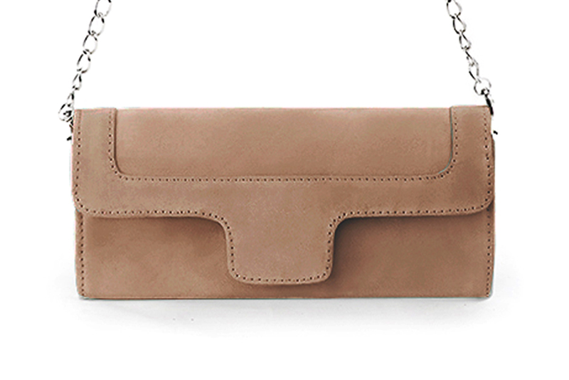 Pochette femme mariage cérémonie en cuir beige biscuit - Vue de profil