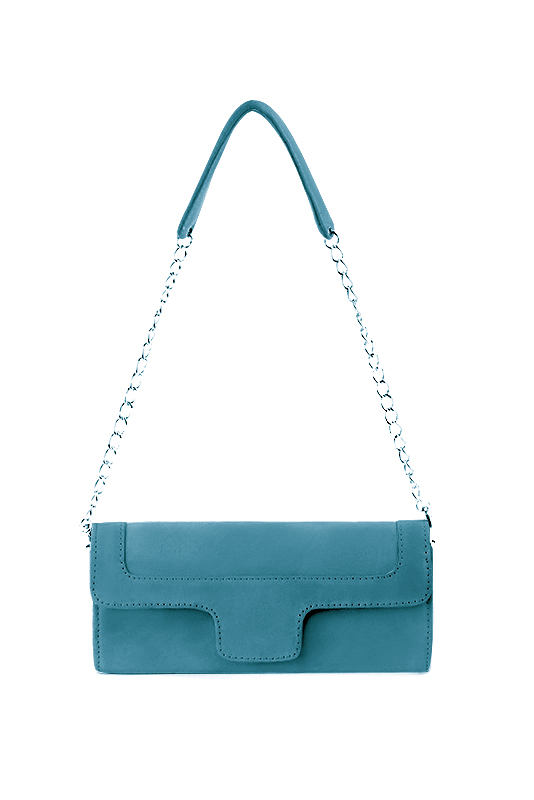 Pochette femme mariage cérémonie en cuir bleu canard - Vue du dessus
