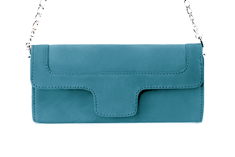 Pochette femme mariage cérémonie en cuir bleu canard - Vue de profil