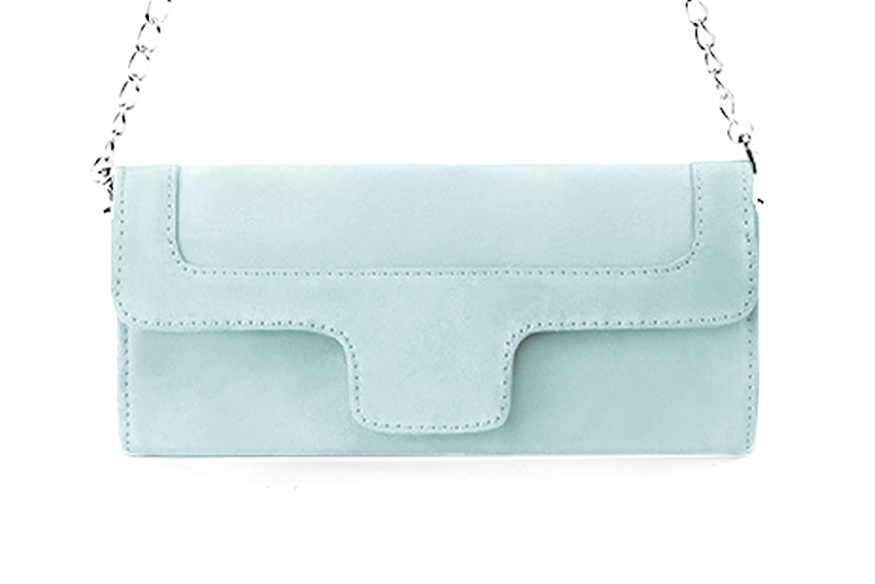 Pochette femme mariage cérémonie en cuir bleu lagon - Vue de profil