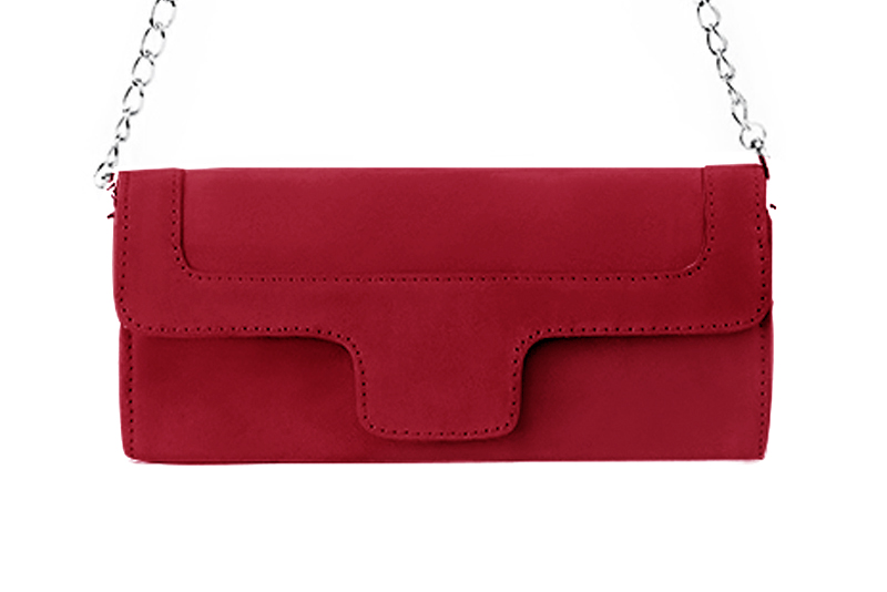 Pochette femme mariage cérémonie en cuir rouge carmin - Vue de profil
