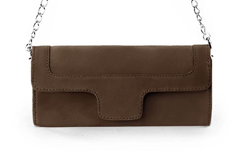 Pochette femme mariage cérémonie en cuir marron chocolat - Vue de profil