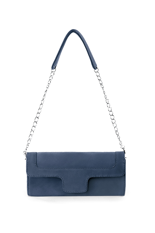 Pochette femme mariage cérémonie en cuir bleu denim - Vue du dessus