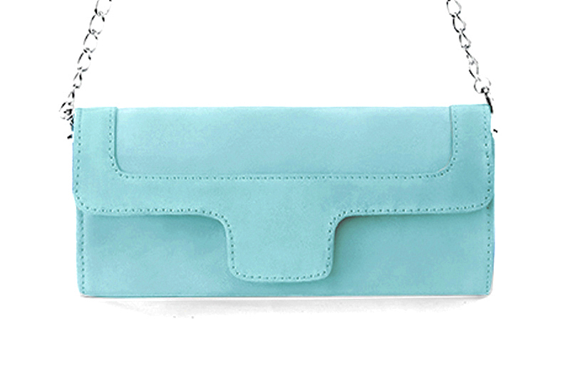 Pochette femme mariage cérémonie en cuir bleu lagon - Vue de profil