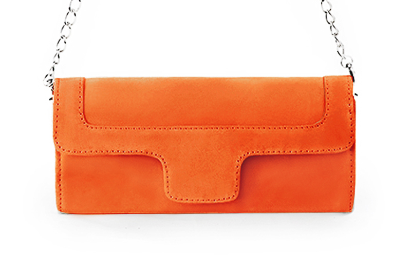Pochette femme mariage cérémonie en cuir orange clémentine - Vue de profil