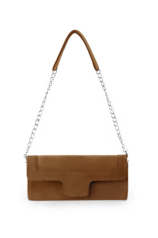 Pochette femme mariage cérémonie en cuir marron caramel - Vue du dessus