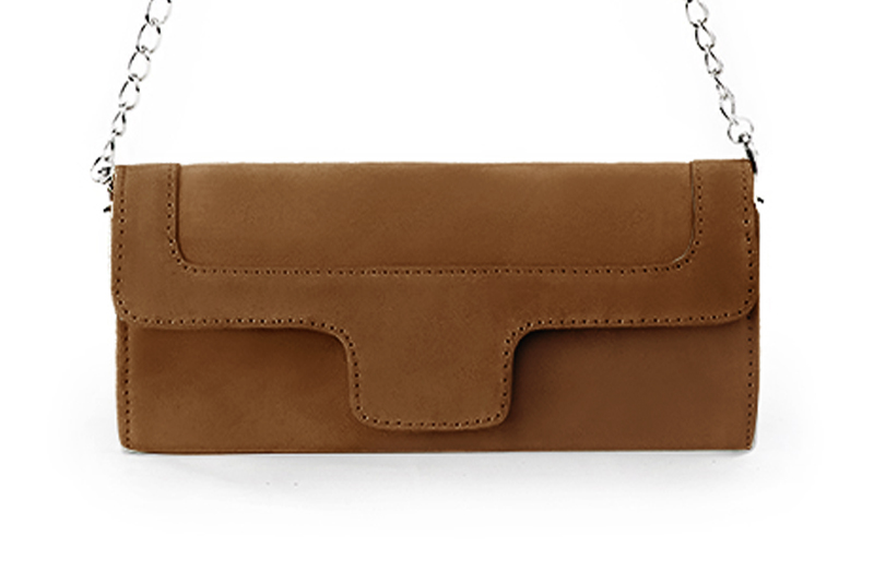 Pochette femme mariage cérémonie en cuir marron caramel - Vue de profil
