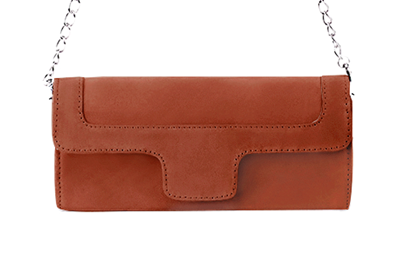Pochette femme mariage cérémonie en cuir orange corail - Vue de profil