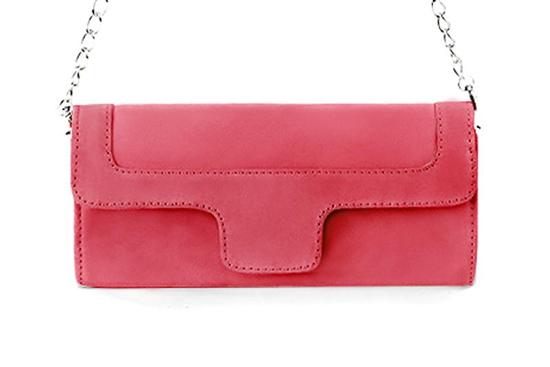 Pochette femme mariage cérémonie en cuir rose camélia - Vue de profil