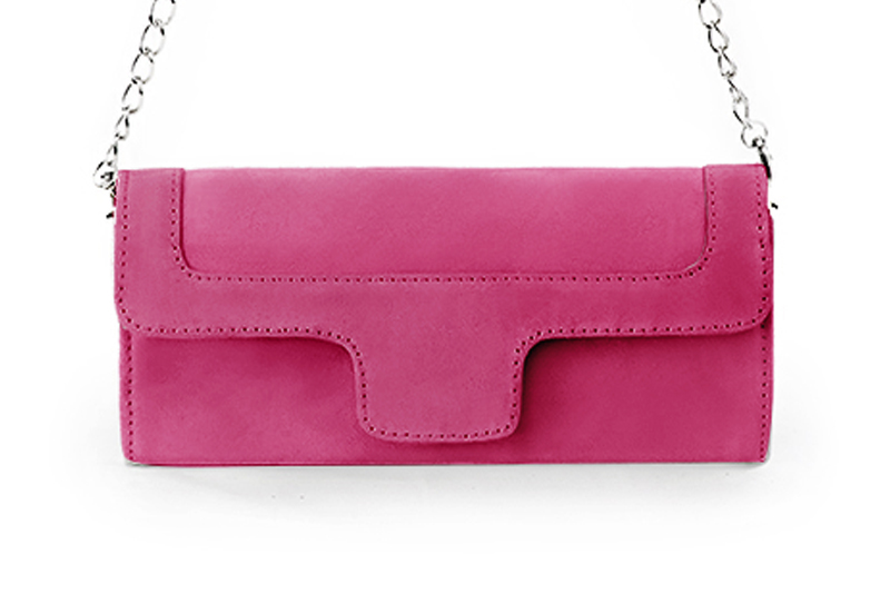 Pochette femme mariage cérémonie en cuir rose fuchsia - Vue de profil