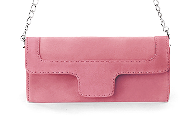 Pochette femme mariage cérémonie en cuir rose camélia - Vue de profil