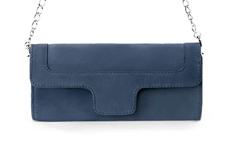 Pochette femme mariage cérémonie en cuir bleu denim - Vue de profil