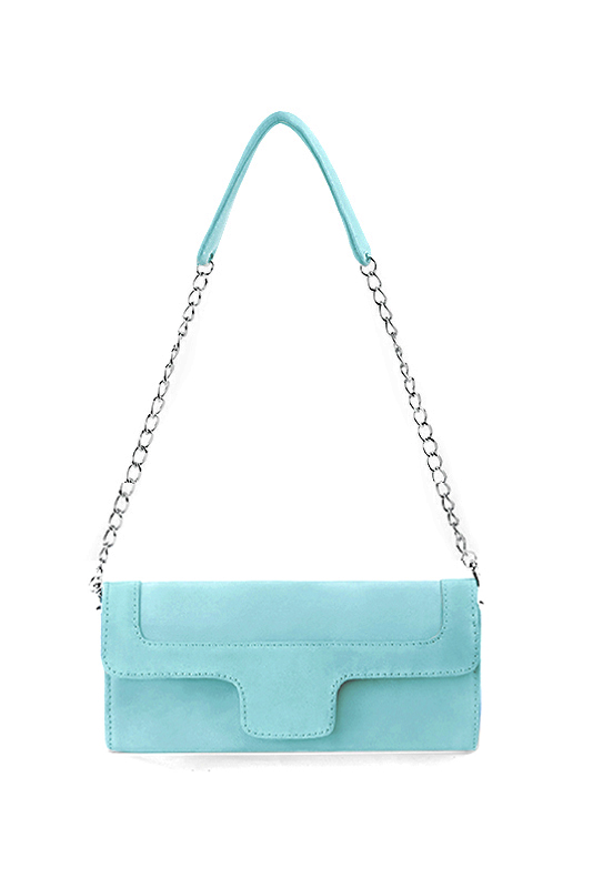 Pochette femme mariage cérémonie en cuir bleu lagon - Vue du dessus