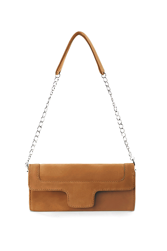 Pochette femme mariage cérémonie en cuir beige camel - Vue du dessus