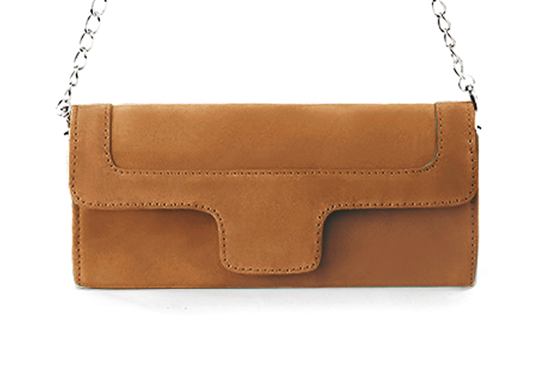 Pochette femme mariage cérémonie en cuir beige camel - Vue de profil