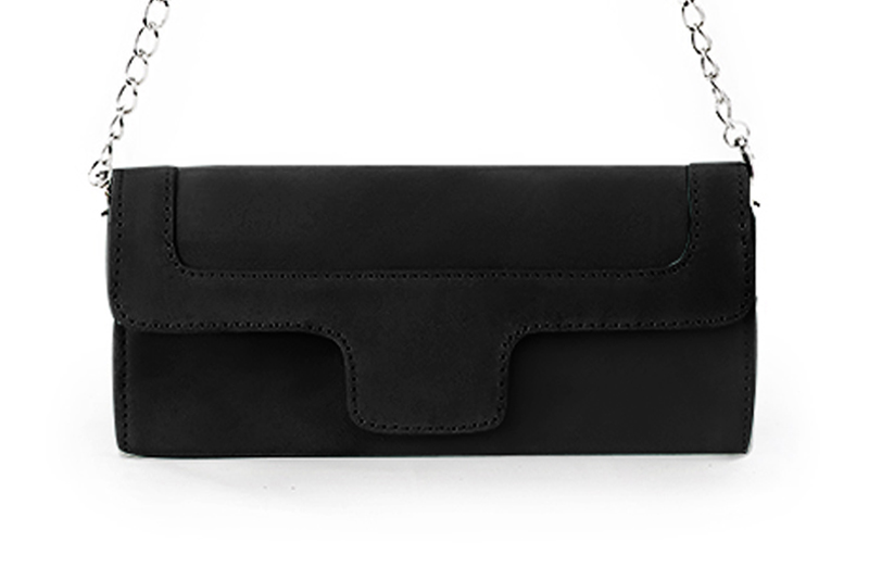 Pochette femme mariage cérémonie en cuir noir mat - Vue de profil