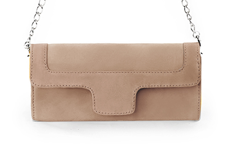 Pochette femme mariage cérémonie en cuir beige biscuit - Vue de profil