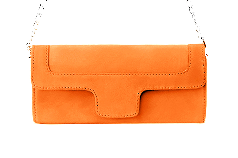 Pochette femme mariage cérémonie en cuir orange abricot - Vue de profil