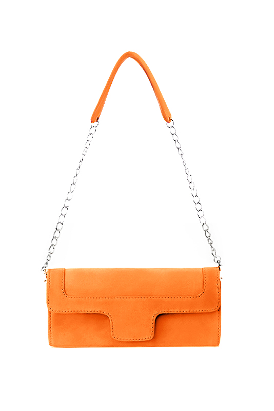 Pochette femme mariage cérémonie en cuir orange abricot - Vue du dessus