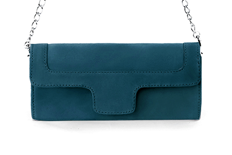Pochette femme mariage cérémonie en cuir bleu canard - Vue de profil