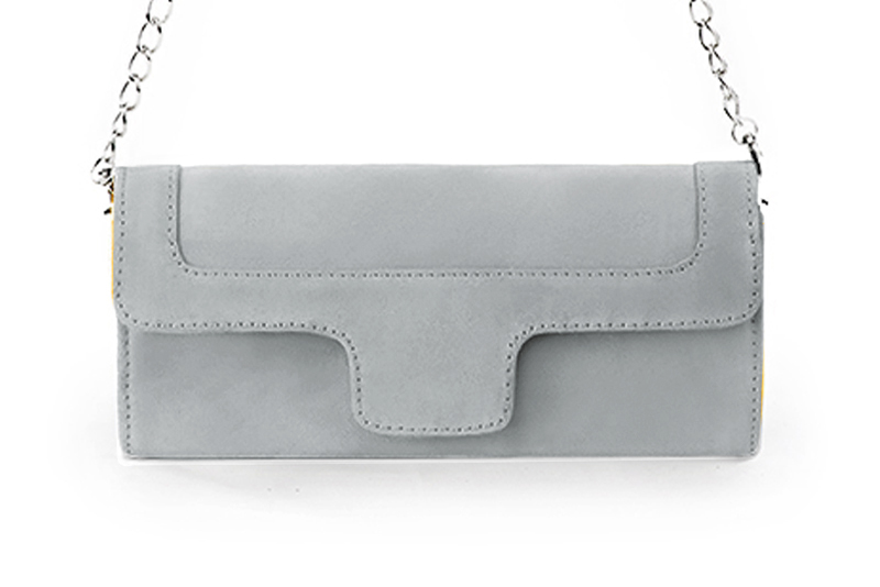 Pochette femme mariage cérémonie en cuir gris perle - Vue de profil