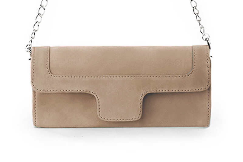 Pochette femme mariage cérémonie en cuir beige sahara - Vue de profil