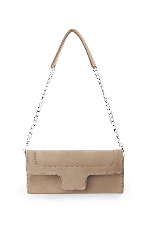 Pochette femme mariage cérémonie en cuir beige sahara - Vue du dessus