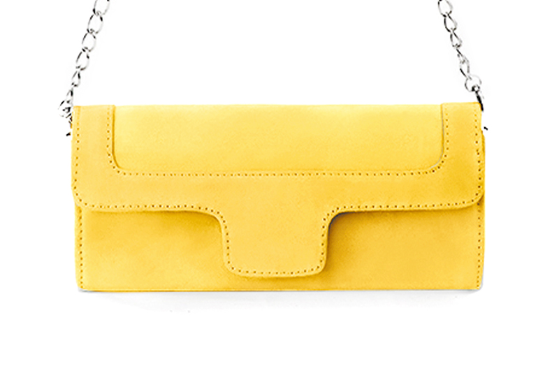 Pochette femme mariage cérémonie en cuir jaune - Vue de profil