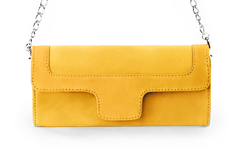 Pochette femme mariage cérémonie en cuir jaune - Vue de profil