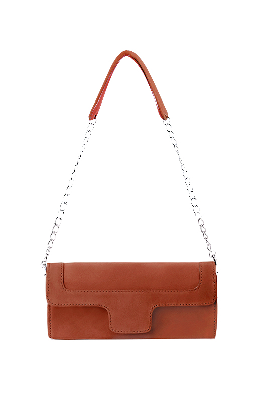 Pochette femme mariage cérémonie en cuir orange corail - Vue du dessus
