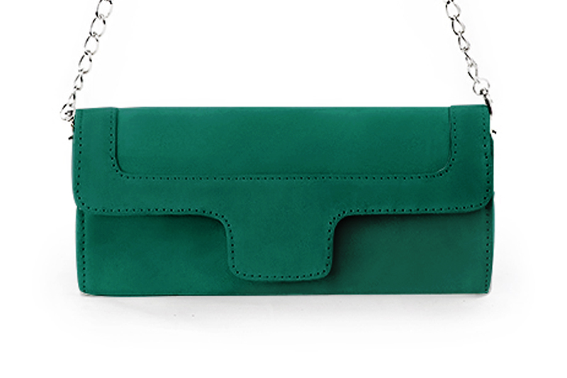 Pochette femme mariage cérémonie en cuir vert émeraude - Vue de profil