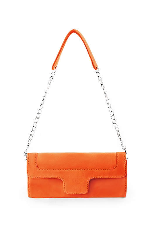 Pochette femme mariage cérémonie en cuir orange clémentine - Vue du dessus
