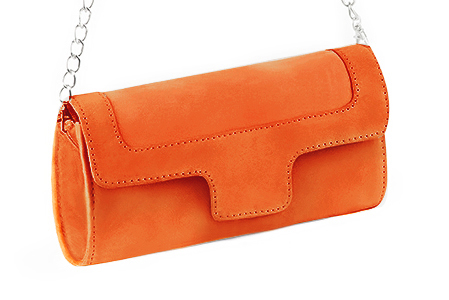 Pochette femme mariage cérémonie en cuir orange clémentine - Vue avant